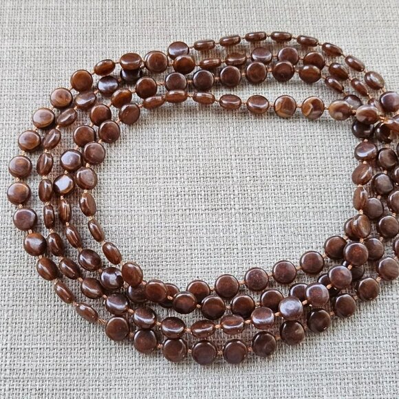Women Necklace Brown Plastic Beads Long Necklace Fashion Jewelry Unbranded - Picture 2 of 11